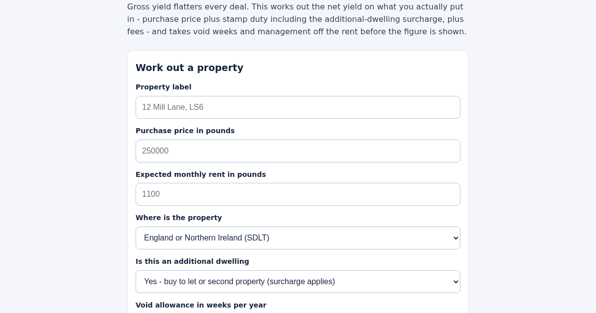 UK Rental Yield & Stamp Duty Calculator for Landlords